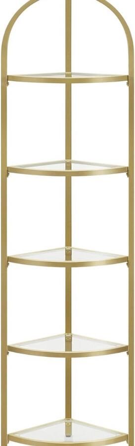 Hoekplank Boekenkast Staande plank Metalen Frame Gehard glazen Planken Roestvrije Woonkamer Slaapkamer Keuken Badkamer Modern Goud