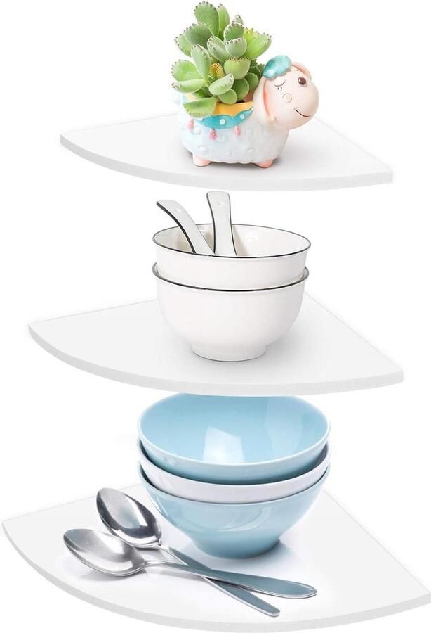 Hoekplank driedelige set zwevend wandrek hoekrek badkamer slaapkamer wit