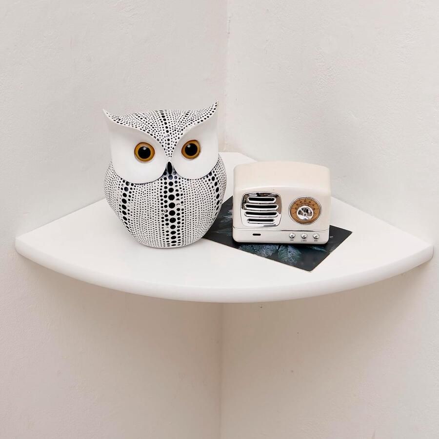 Witte hoekplank van massief eikenhout met rond uiteinde zwevende displayplank voor luidsprekers muurdecor voor keuken woonkamer slaapkamer 18 cm corner shelf wall