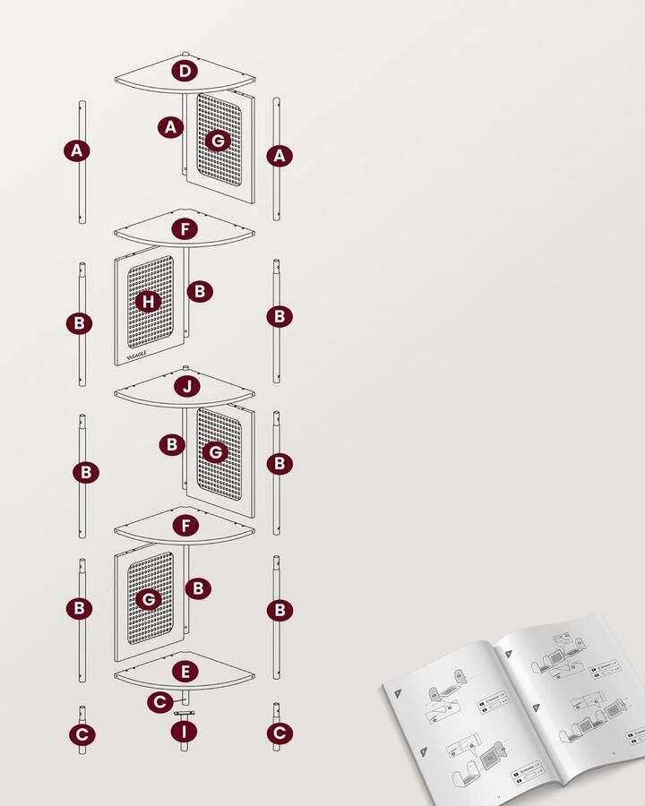 Hoekplank – Hoekkast – Met 5 niveaus – Rotan zijplaten – Van ebbenhout – Beige