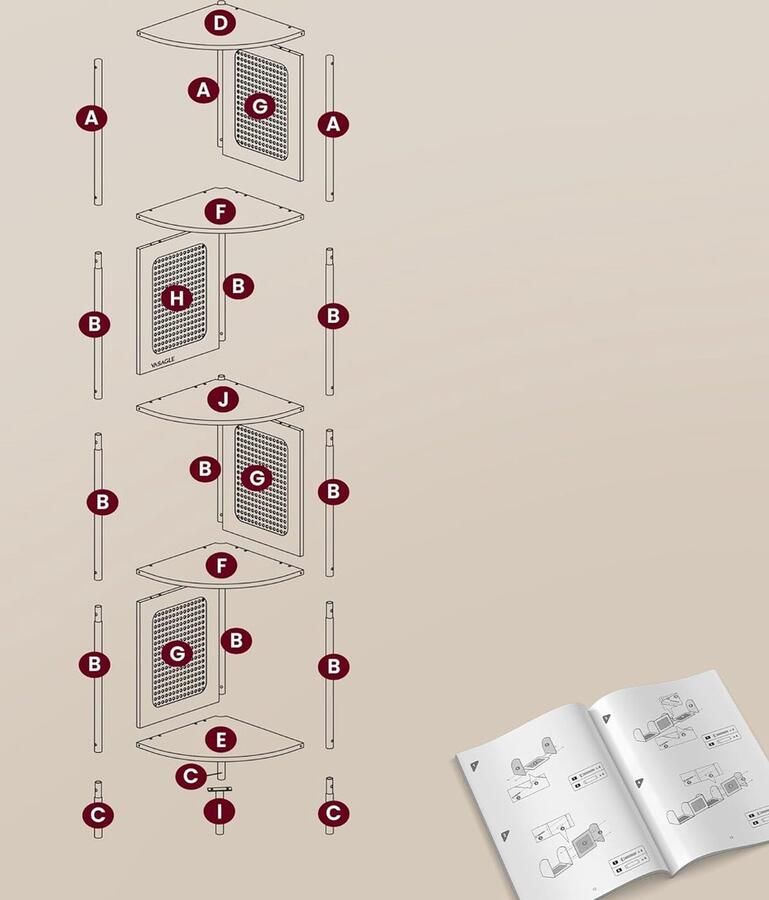 Hoekplank – Hoekkast – Met 5 niveaus – Rotan zijplaten – Van ebbenhout – Zwart