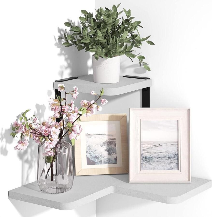 Hoekplank hout vintage wandrek 1 stuk zwart massief Paulownia