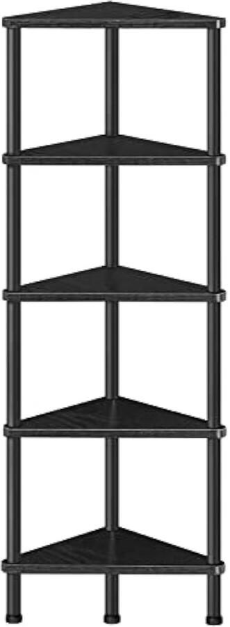 Hoekplank Industrieel 5-laags Wandhoek Boekenplank met Metalen Frame Hoekplank Stand Display Plant Bloemen Hoek Boekenkast voor Kleine Ruimtes Slaapkamer Woonkamer Zwart BK 33 CJ 01
