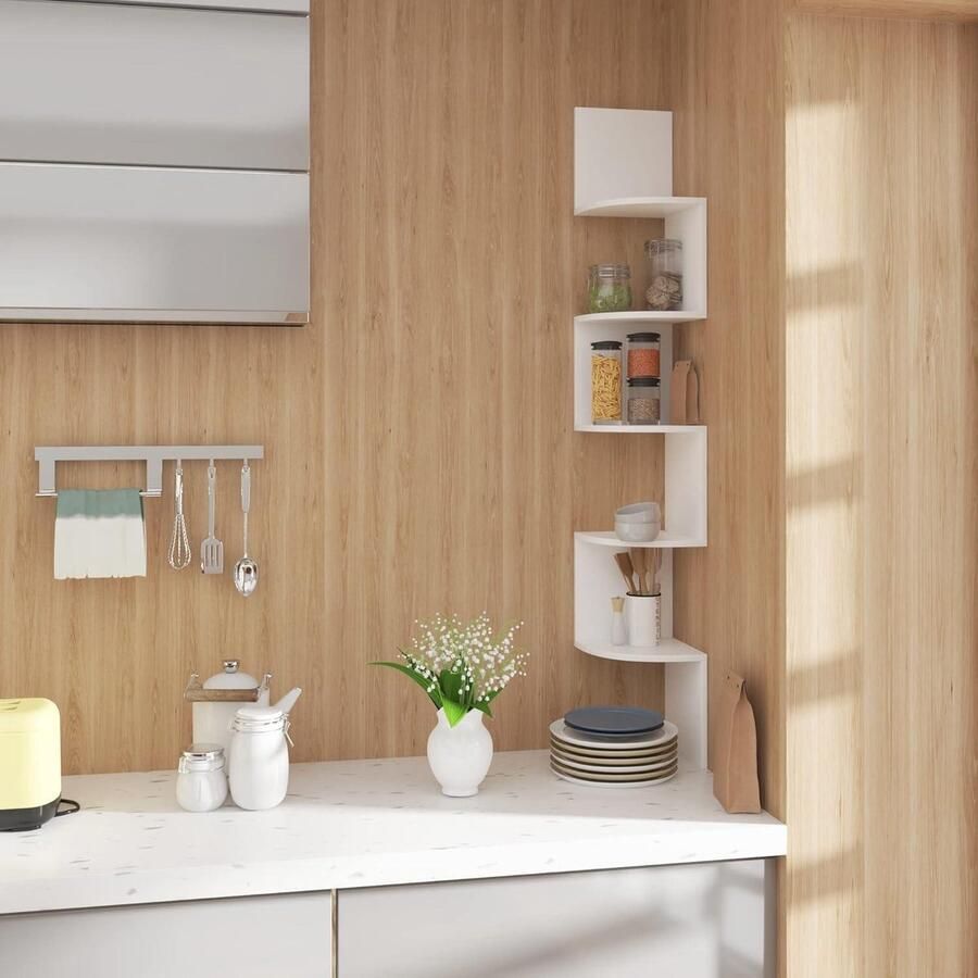 RG9313ws Wandrek Hoekplank MDFCD-Plank Zigzag-stijl hoekstandaard voor CD DVD fotolijst Wit Boekenplank