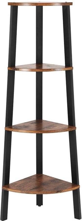 Hoekplank Met 4 Planken Zwevende Plank Industrieel Design Wandplank Houten Plank Industrieel Plank Opbergplank Spaanplaat Vintage Bruin-zwart 34 x 125 x 34 cm (B x H x D)