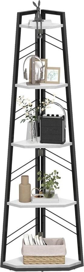 Hoekplank met 5 Niveaus en Metalen Frame Industriële Ladder Boekenkast