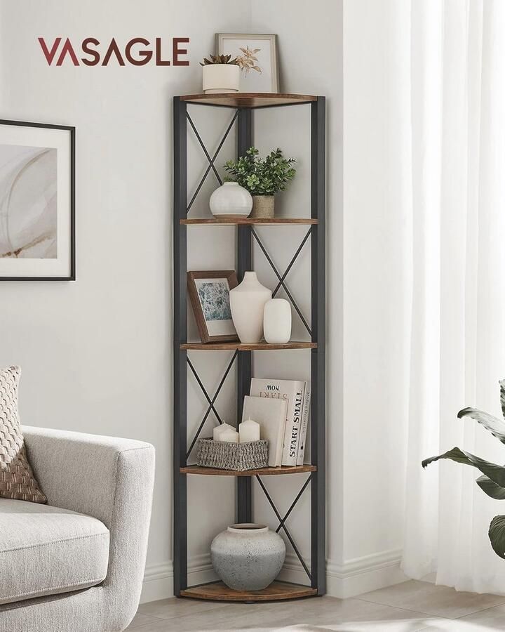 Hoekplank met 5 verdiepingen Multifunctionele boekenplank en plantenstandaard Ruimtebesparend ontwerp voor woonkamer badkamer keuken en kantoor