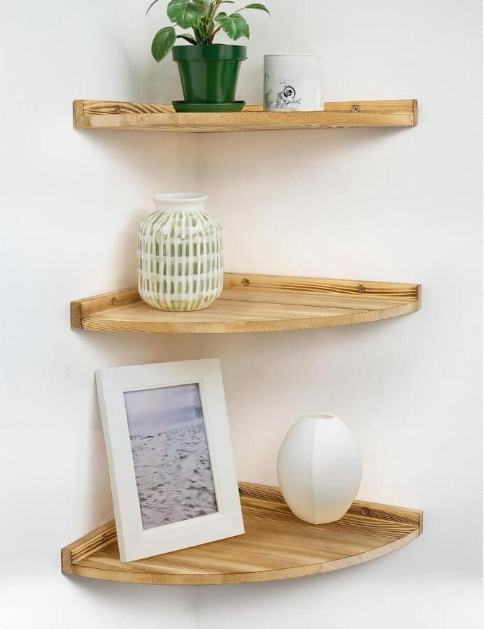 Hoekplank opknoping wandplank hout 3-delige set grote vintage planken rustieke hoekplanken voor muurboekenkast met ronde zwevende plank keuken slaapkamer woonkamer