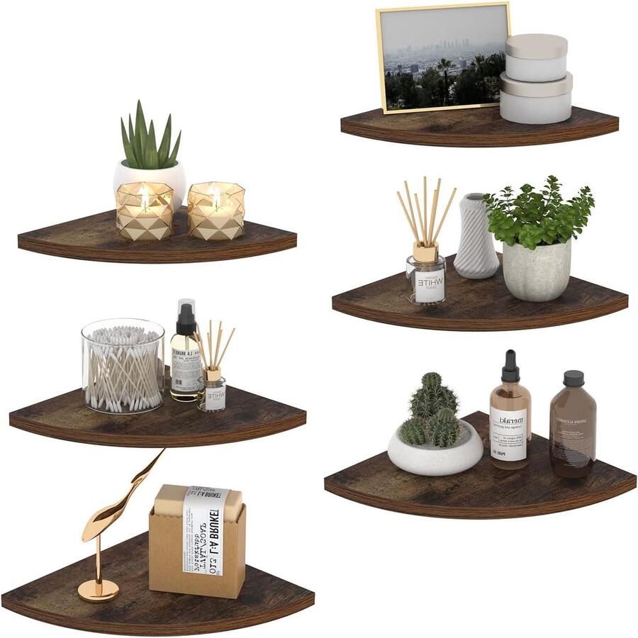 Set van 6 hoekplanken wandrek hout geschikt voor woonkamer en badkamer 6 stuks natuurlijk hout