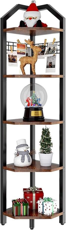 Hoekplank staand boekenkast met 5 planken draadgaas 28 x 28 x 180 cm ladderrek plantenrek voor woonkamer slaapkamer keuken balkon industrieel design vintage