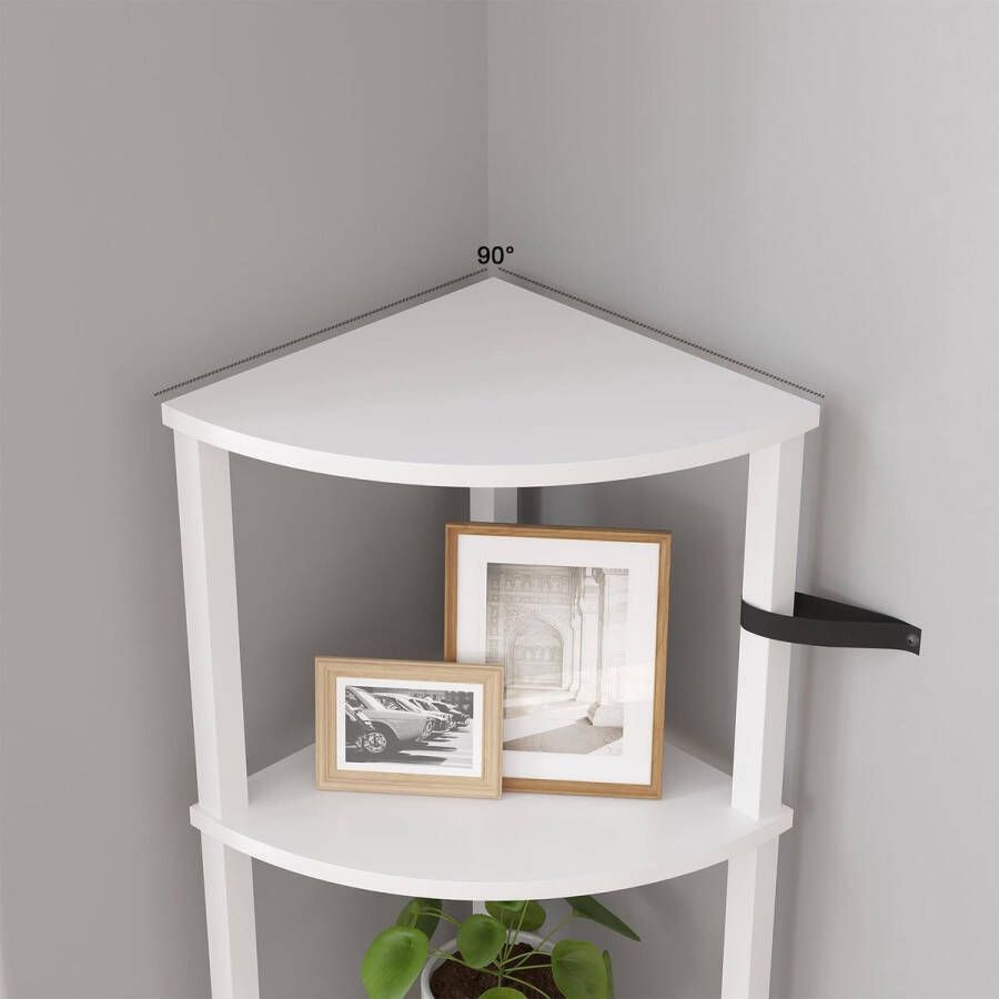Hoekplank staand rek boekenkast met 5 niveaus ladderrek opbergrek plantenrek voor keuken woonkamer industrieel design wit