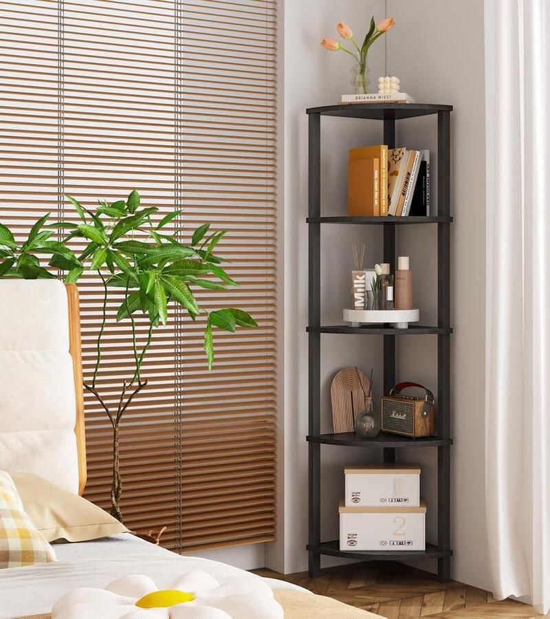 Hoekplank Stand Plank 5 Tier Boekenkast Ladder Plank Opbergplank Plantenplank voor Keuken Woonkamer Industrieel Ontwerp Zwart - Foto 2