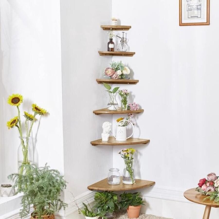 Hoekplank van 178 cm massief eikenhout set van 2 zwevende hoekplanken voor wandmontage zwevende luidsprekerplank met draadgat plank voor slaapkamer keuken woonkamer corner shelf wall