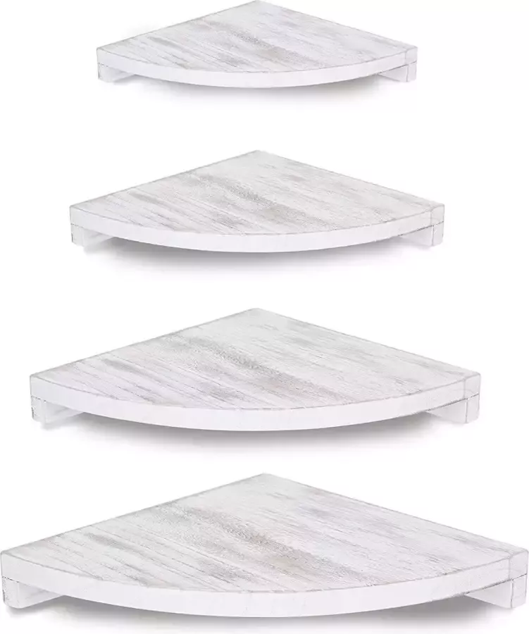 Hoekplank van hout hangend hoekwandrek 4 etages afgerond hoekplank rustiek hangrek van paulownia-hout hoekplank zwevend rek hoek voor woonkamer slaapkamer badkamer keuken kantoor shabby wit