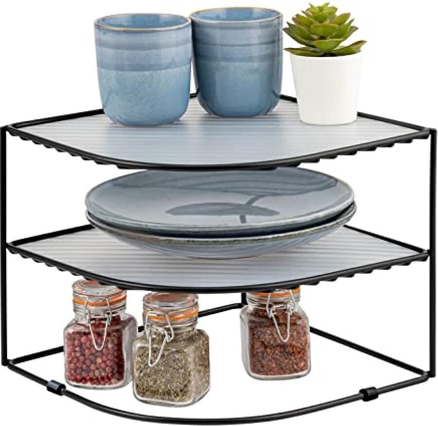 Hoekplank voor in de kast 3 niveaus zwart ca. 25 x 20 x 25 cm