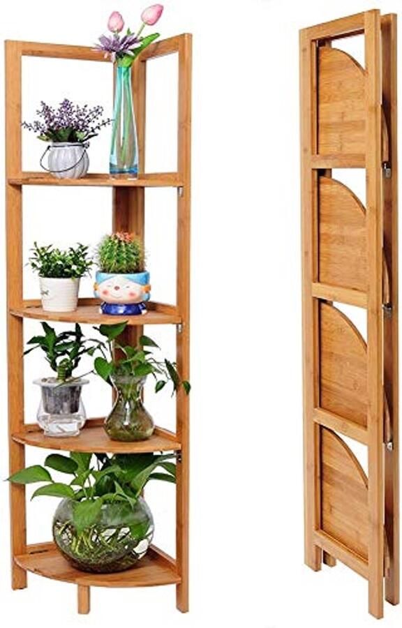 Hoekplank Vouwplank Boekenkast 4 Planken Natuurlijke Bamboe Compact en Stijlvol Design 27 x 27 x 120 cm