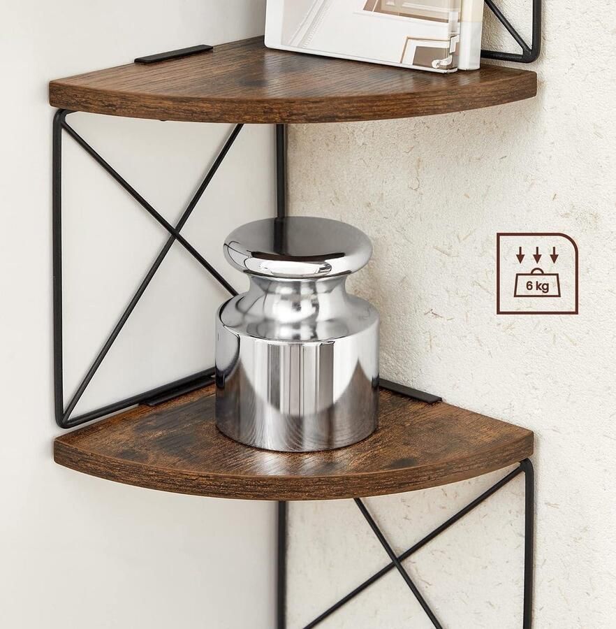 Hoekplank wandplank 5 niveaus boekenkast eenvoudige montage slaapkamer woonkamer VASAGLE vintage bruin-zwart LLS851B01 corner shelf wall