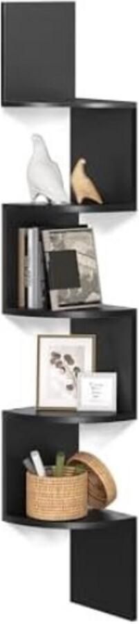 Hoekplank Wandplank – 5 Niveaus – S-vorm – spaanplaat – Ruimtebesparend – Zwart – Voor Woonkamer Keuken of Slaapkamer