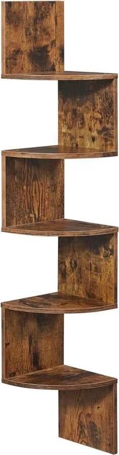 Hoekplank wandplank 5 niveaus zigzag zwevende plank boekenkast voor keuken slaapkamer woonkamer kantoor rustiek bruin