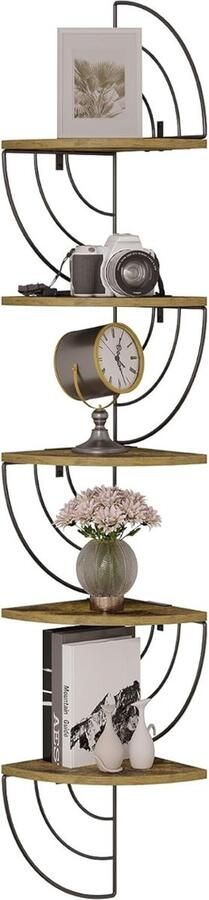 Songmics Hoekplank wandplank hangrek zwevende plank wandplank met zigzagdesign 5 planken voor woonkamer slaapkamer 20 x 125 x 20 cm zwart vintage bruin RG9507rbs