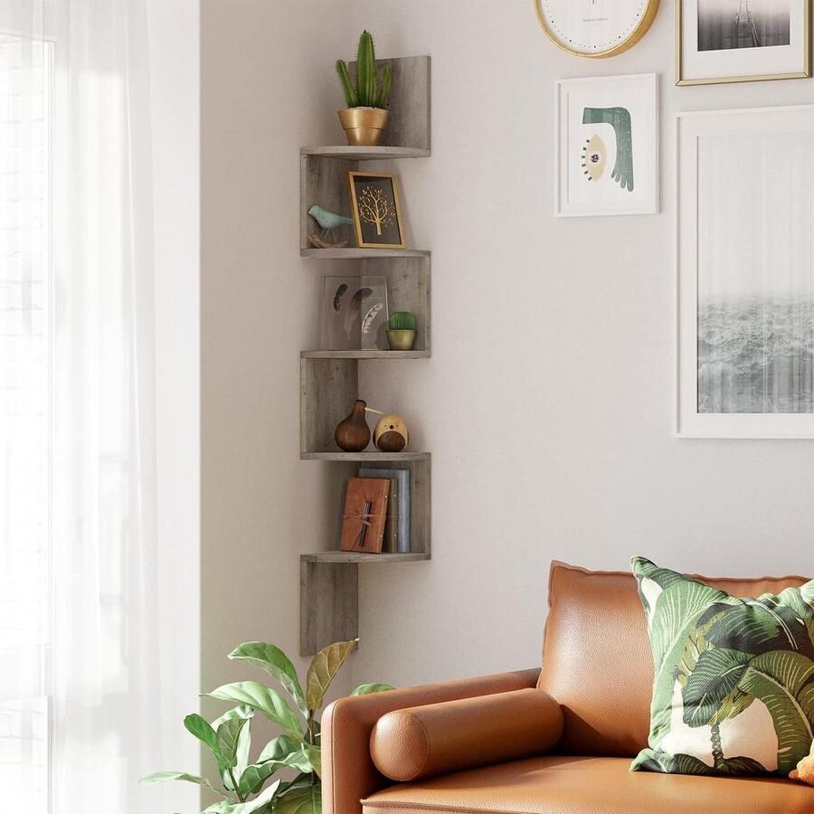 Hoekplank wandplank met 5 planken zwevende plank voor keuken slaapkamer woonkamer studeerkamer kantoor greige