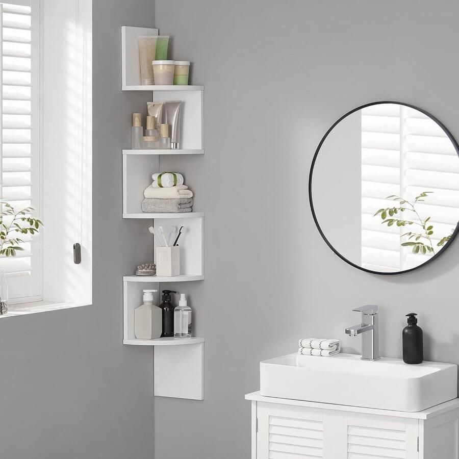 Hoekplank wandplank met 5 planken zwevende plank voor keuken slaapkamer woonkamer studeerkamer kantoor wit opslag opberger