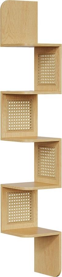 Hoekplank Wandplank Zwevende Plank 5 Niveaus PVC Rotan Zigzagvorm Ruimtebesparend Keuken Slaapkamer Woonkamer Boho Stijl Eiken Beige corner shelf wall