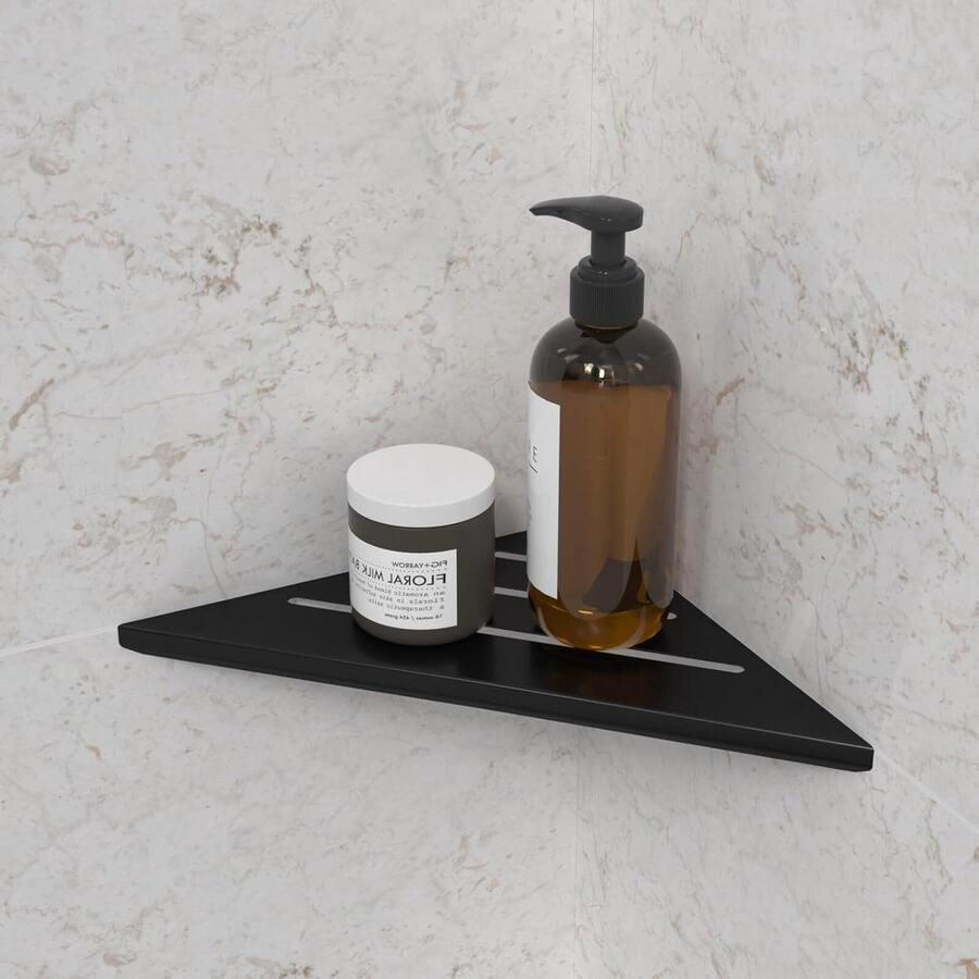 Hoekplank zwart doucheplank zonder boren 1 stuk roestvrij staal 35 x 24 5 cm