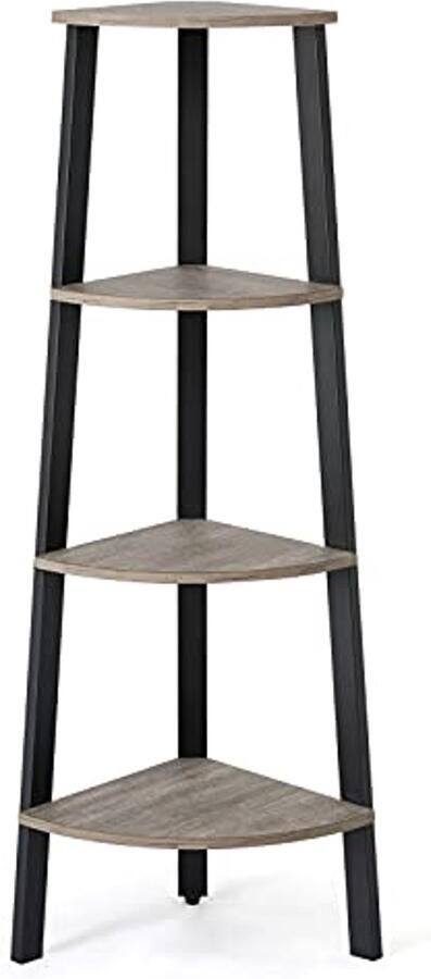 Hoekplank Zwart Metaal Met 4 Niveaus Vintage Boekenkast voor Woonkamer Slaapkamer en Kantoor