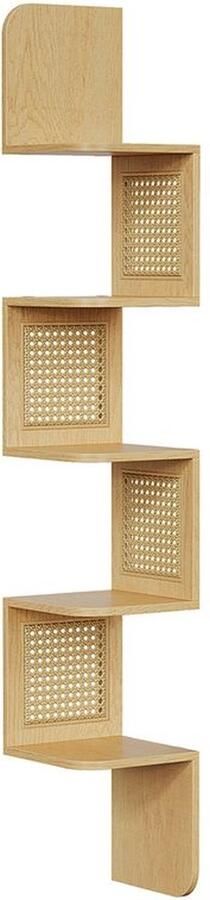 Hoekplank zwevend wandrek met 5 niveaus zigzag hoekrek zijkanten van pvc ruimtebesparend voor keuken slaapkamer woonkamer boho-stijl kleur eiken beige