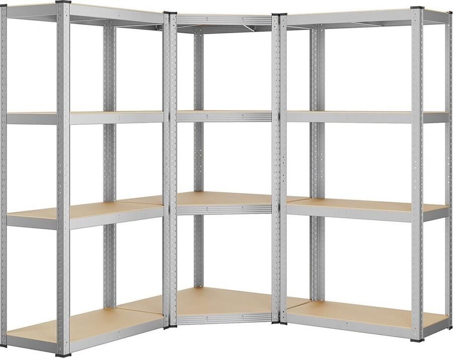 Rootz Living Rootz 3-delige set hoekplank gegalvaniseerd staal MDF opbergplanken heavy duty eenvoudige montage 160 cm x 160 cm x 160 cm