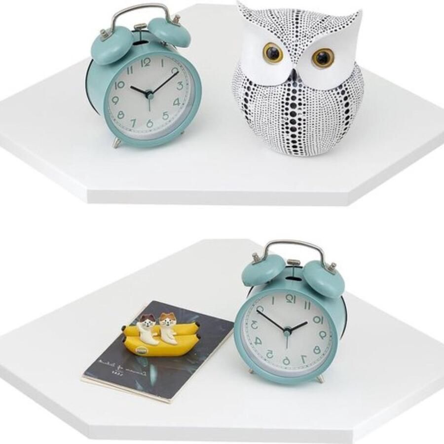 Hoekrek hangend wit set van 2 eiken massief houten hoekplank wandrek hout vintage landhuisstijl rek voor slaapkamer woonkamer diamantvorm met draadgat