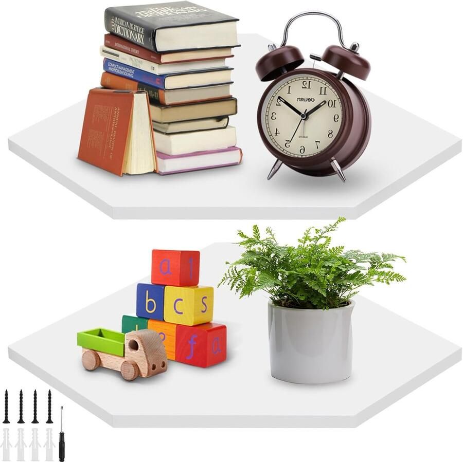 Hoekrek Massief Hout Vintage Wandrek 2 Stuks