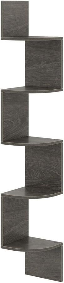 Hoekrek met 5 Niveaus – Drijvende Wandplank – Moderne Wandopberger met Houten Steun – grijs