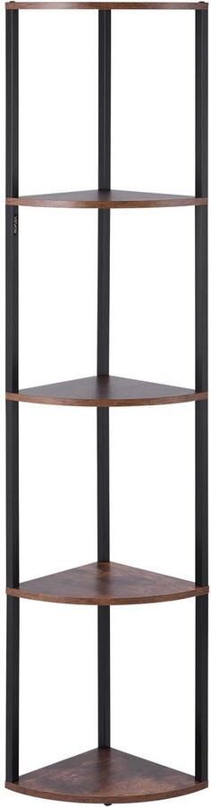 Hoekrek met 5 Niveaus Modern Rek met Ledverlichting Opslag- En Presentatierek met Stabiel metalen Frame En Houten Legplanken Veelzijdig Inzetbaar voor Slaapkamers