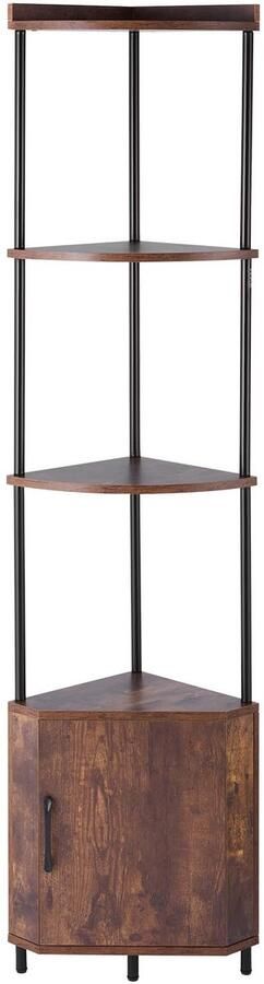 Hoekrek met 5 Niveaus Rek met Ledverlichting En Deuren Opbergrek met metalen Frame En Houten Planken Staand Rek voor Slaapkamer Woonkamer En Kantoor In Bruin