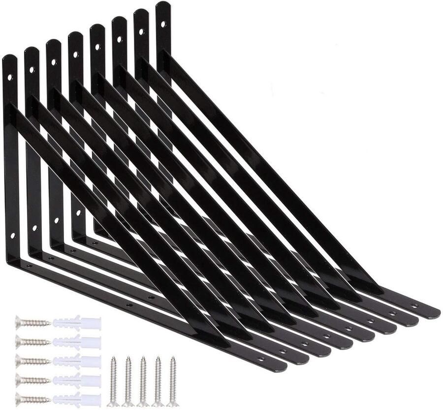 Hoekrek wandrek driehoekige beugels 8 stuks zwart staal 300 mm x 190 mm