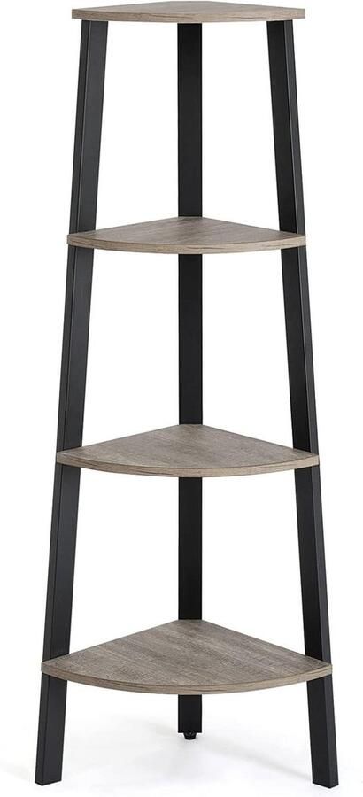 Hoekrek zwart metaal 4 etages vintage boekenkast Meerveil voor thuis en kantoor grijs