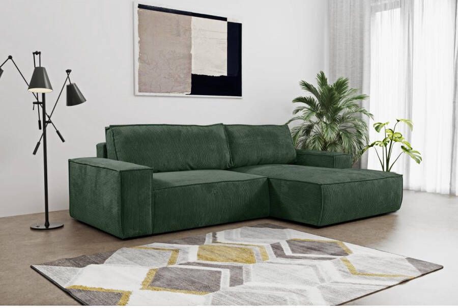 Hoekslaapbank AMELIA van PASCAL MORABITO Ribfluweel Groen Hoek rechts L 267 cm x H 85 cm x D 167 cm