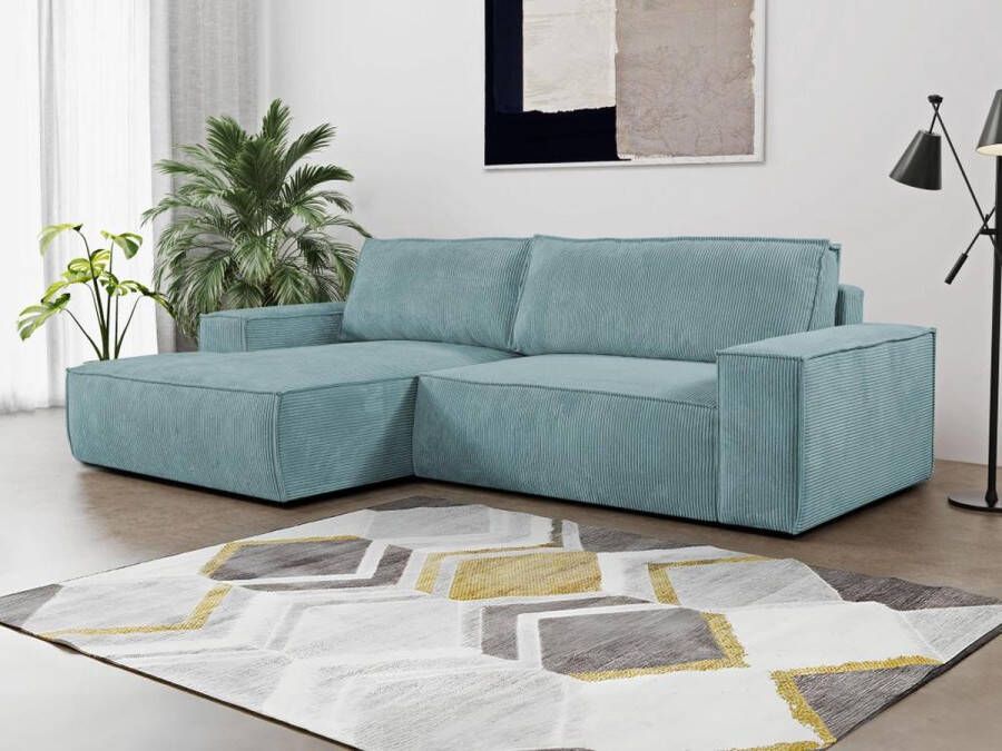 Vente-unique Hoekslaapbank AMELIA van PASCAL MORABITO Ribfluweel Turquoise Hoek links L 267 cm x H 85 cm x D 167 cm - Foto 1