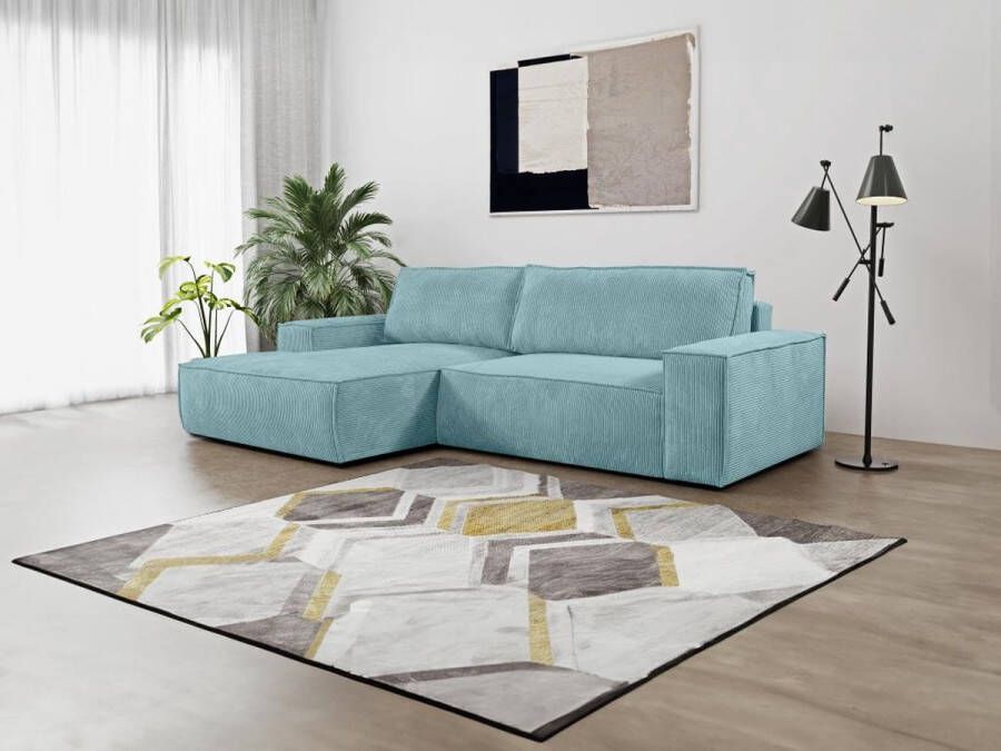 Vente-unique Hoekslaapbank AMELIA van PASCAL MORABITO Ribfluweel Turquoise Hoek links L 267 cm x H 85 cm x D 167 cm - Foto 2