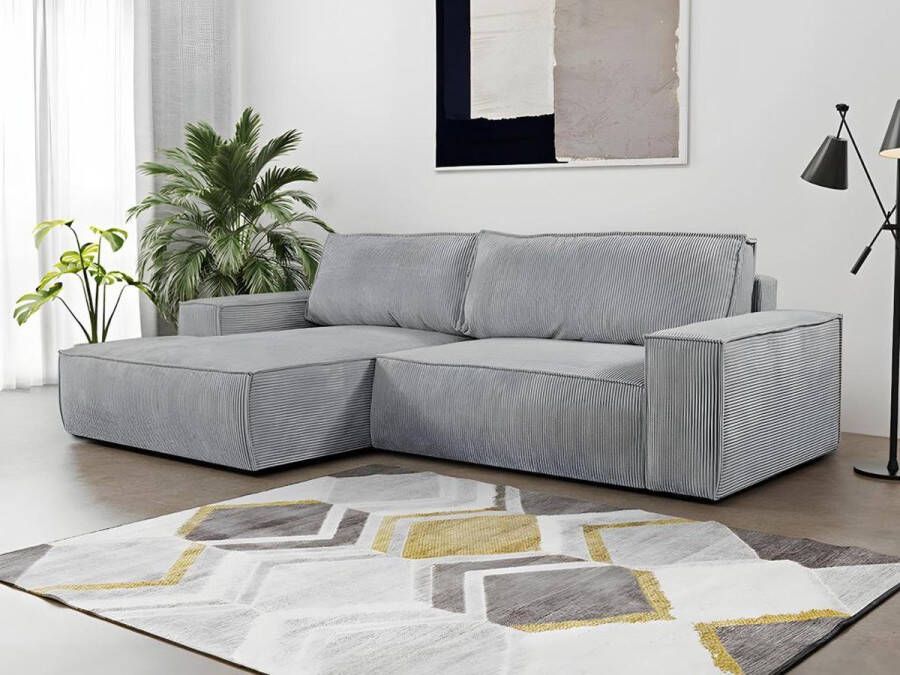 Vente-unique Hoekslaapbank AMELIA van PASCAL MORABITO Ribfluweel Lichtgrijs Hoek links L 267 cm x H 85 cm x D 167 cm - Foto 2