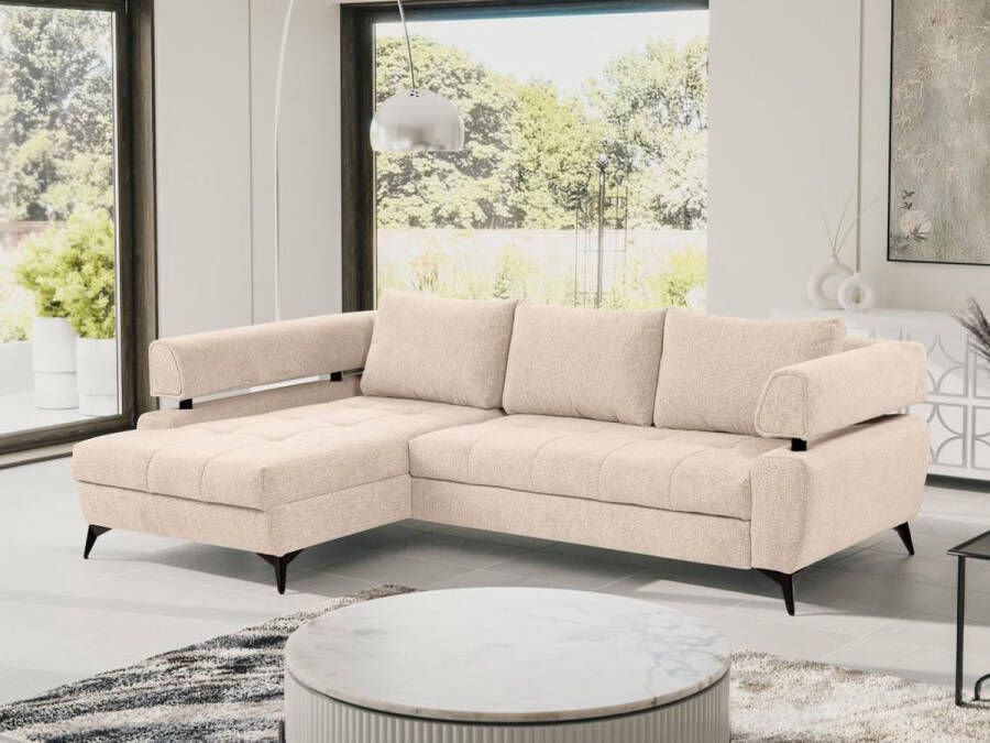 Hoekslaapbank met hoek links van beige stof met textuur AMARONI van Pascal Morabito L 267 cm x H 90 cm x D 188 cm