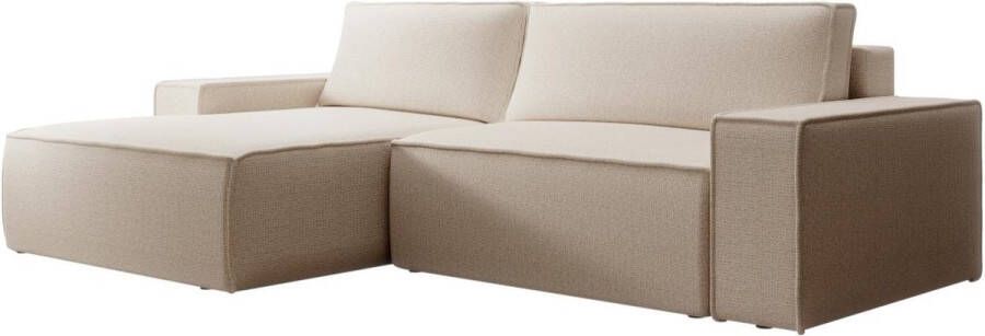 Hoekslaapbank met hoek links van beige stof met textuur AMELIA L 267 cm x H 85 cm x D 167 cm