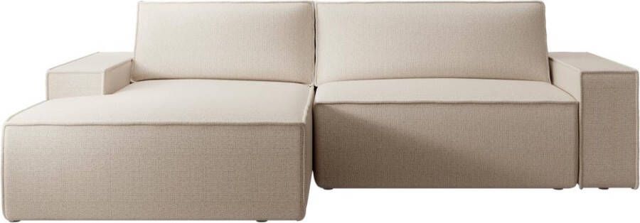 Vente-unique Hoekslaapbank met hoek links van beige stof met textuur AMELIA L 267 cm x H 85 cm x D 167 cm - Foto 3