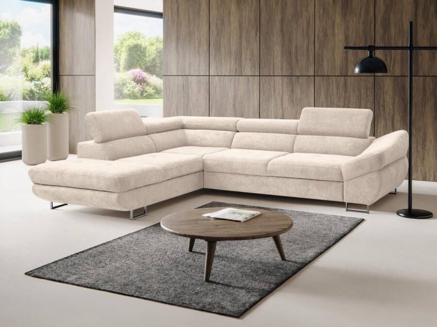 Vente-unique Hoekslaapbank met hoek links van beige stof met textuur DALIAS L 280 cm x H 69 cm x D 235 cm - Foto 2