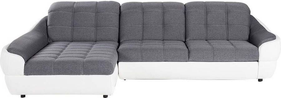 Hoekslaapbank met hoek links van grijze en witte stof en kunstleer FAREZ III L 288 cm x H 75 cm x D 190 cm