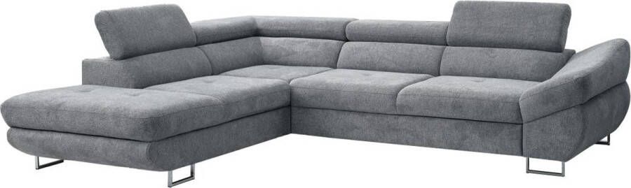 Vente-unique Hoekslaapbank met hoek links van grijze stof met textuur DALIAS L 280 cm x H 69 cm x D 235 cm - Foto 3