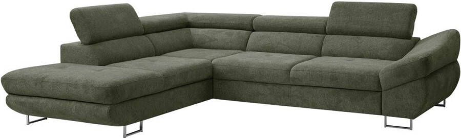 Vente-unique Hoekslaapbank met hoek links van groene stof met textuur DALIAS L 280 cm x H 69 cm x D 235 cm - Foto 2