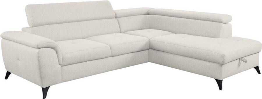 Vente-unique Hoekslaapbank met hoek rechts van beige stof BORTIGALI L 252 cm x H 70 cm x D 200 cm - Foto 2